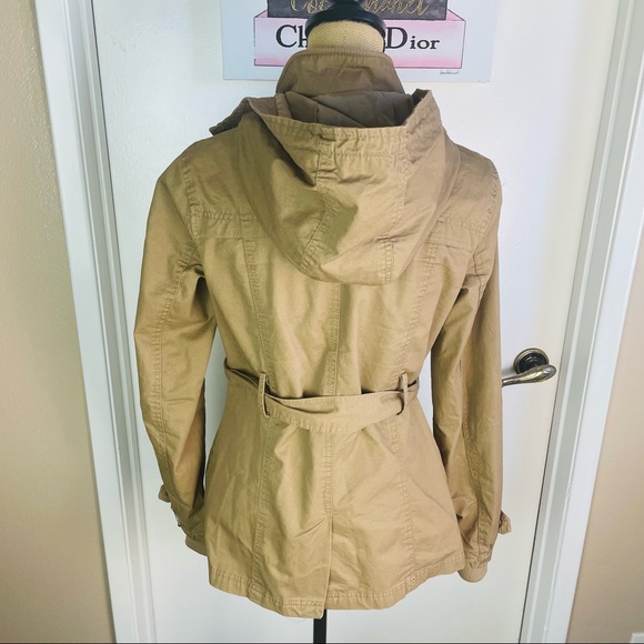 Miss London Black Label Utility Jacket Beige Women Medium Full Zip Hoodie Trench - Picture 6 of 13